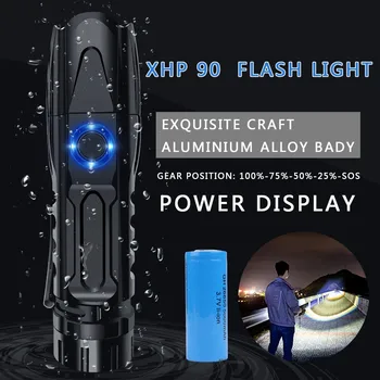 XHP90 LED Flashlight Zoomable USB Rechargeable 26650 Flashlight Torch 5 Modes outdoor portable convenient flashlight lamp
XHP90 LED Flashlight Zoomable USB Rechargeable 26650 Flashlight Torch 5 Modes outdoor portable convenient flashlight lamp