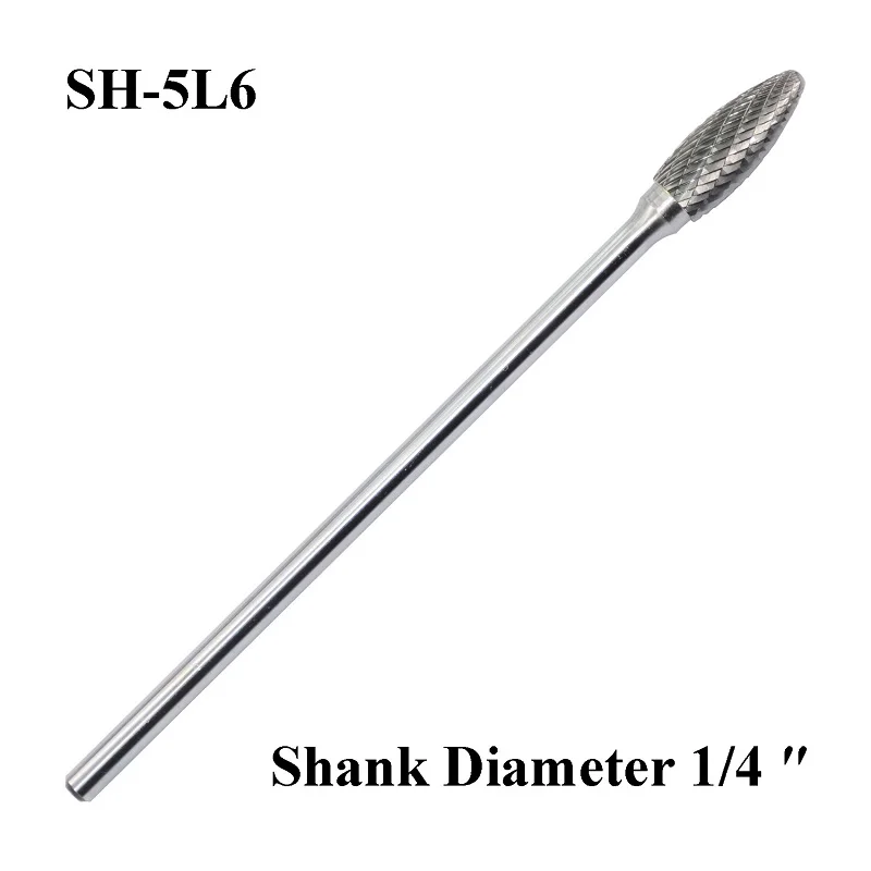 

SH-5L6 Tungsten Carbide Burr Rotary Lengthened File Flame Shape Double Cut with 1/4''Shank for Die Grinder Drill Bit