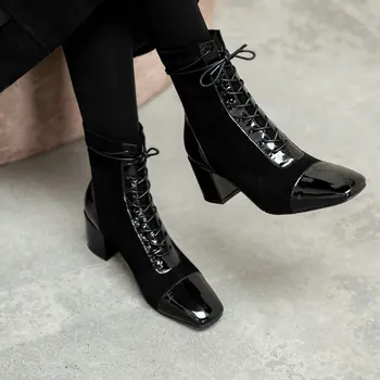 Concise Cross Tied square Toe high Heel Ankle Boots patchwork Genuine Leather Shoes For Women Winter Party Shoes Woman
Concise Cross Tied square Toe high Heel Ankle Boots patchwork Genuine Leather Shoes For Women Winter Party Shoes Woman