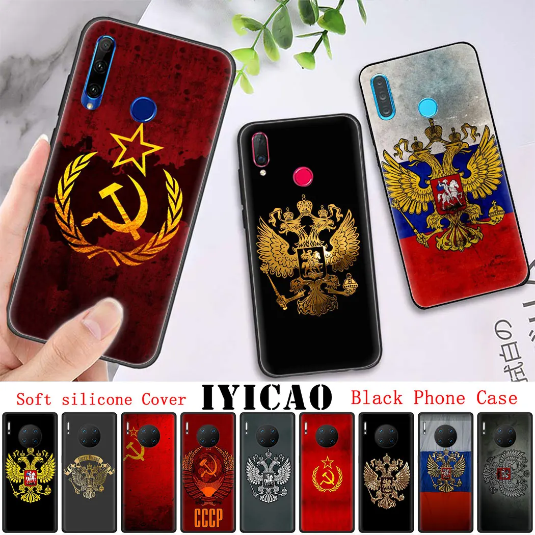 Soft silicone Cover for Huawei Mate 10 20 30 Pro Lite Y6 Y7 Y9 Prime Y5 Black Phone Case Russia Flag coat of arms | Мобильные