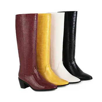 Black Wine Red Yellow White Women Knee High Boots PU Leather Pointed Toe Chunky Heel Ladies Western Boots Female Shoes
Black Wine Red Yellow White Women Knee High Boots PU Leather Pointed Toe Chunky Heel Ladies Western Boots Female Shoes