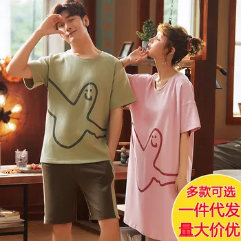 Couples Pajamas Women's Pure Cotton Short Sleeve Men Nightgown Short Skirt Summer Thin Section Spring And Autumn Home wear Set 
Couples Pajamas Women's Pure Cotton Short Sleeve Men Nightgown Short Skirt Summer Thin Section Spring And Autumn Home wear Set