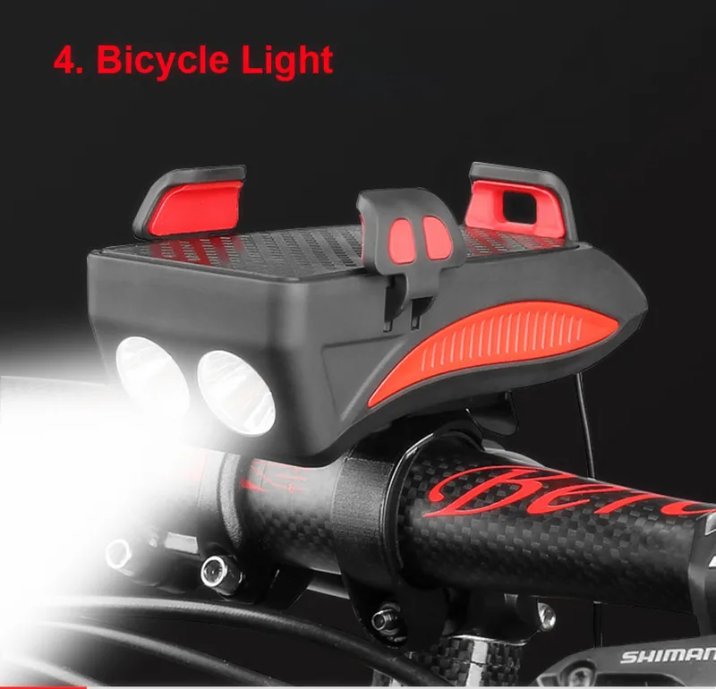 Excellent Waterproof Bicycle Front Lights 4 in1  Phone Holder Bike Horn USB Rechargeable Cycling  Flashlight With Power Bank Hiking tools 7