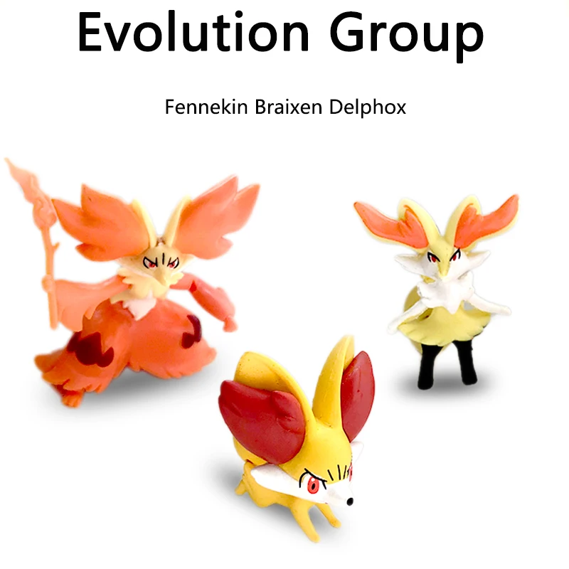 Evolution group Fennekin Braixen Delphox anime action & toy figures pokemoned Collection model toys
Evolution group Fennekin Braixen Delphox anime action & toy figures pokemoned Collection model toys