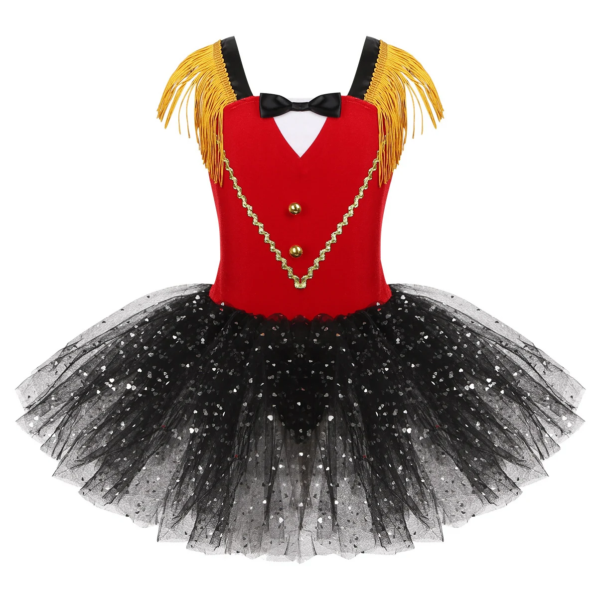 

Kids Girls Halloween Cosplay Circus Ringmaster Costume Stage Performance Shiny Sequins Mesh Tutu Ballet Gymnastics Leotard Dress