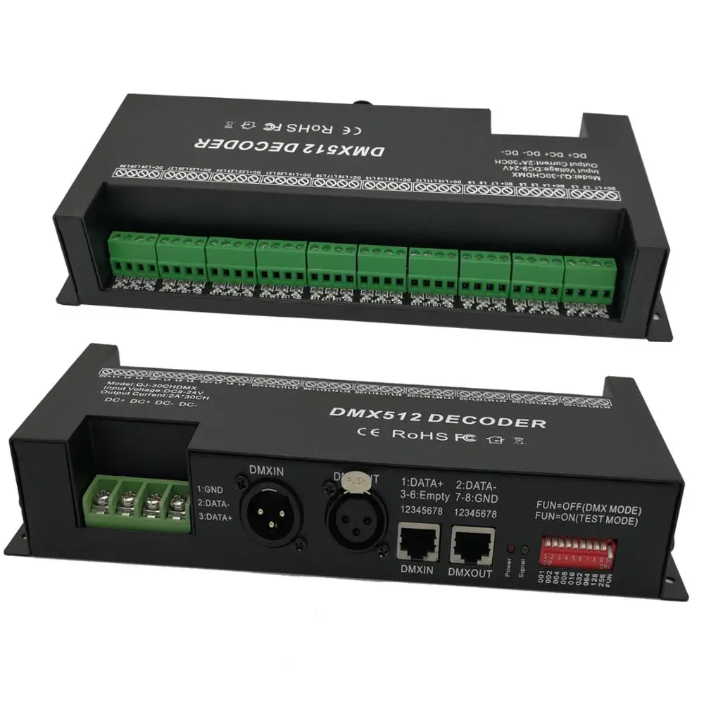 

DMX 512 30 channel decoder, 60A dmx dimmer, led bar dmx controller PWM driver input DC12-24V 30CH dmx decoder light controller
