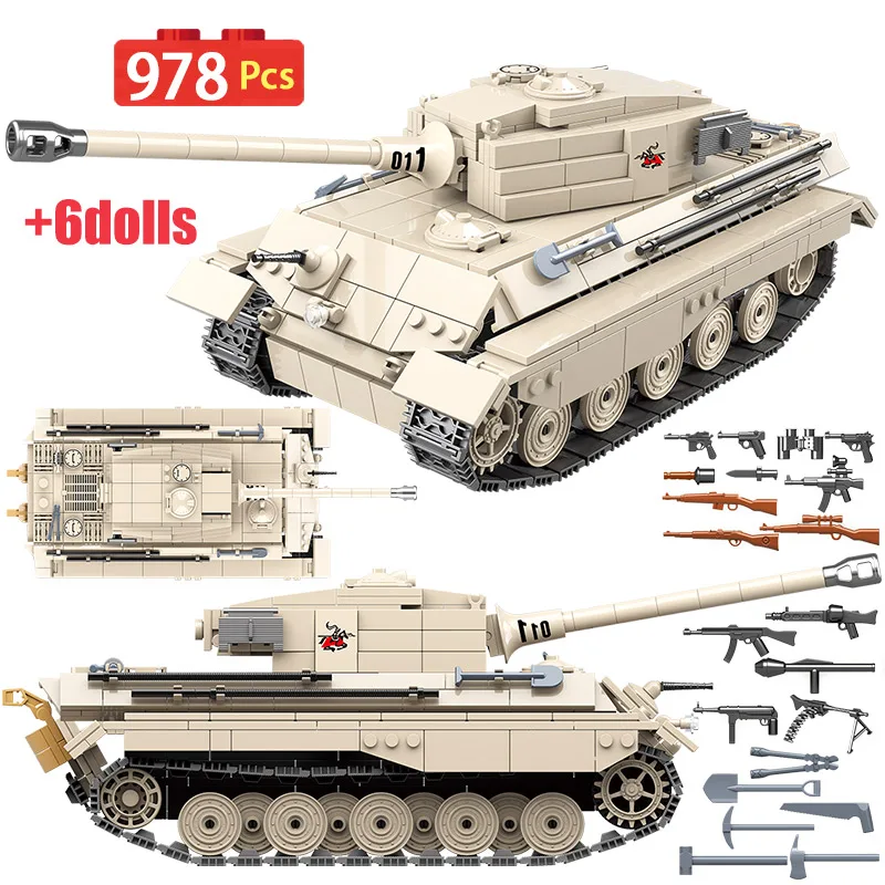 596pcs Military German King Tiger Tank Building Blocks WW2 Soldier Figures Toys