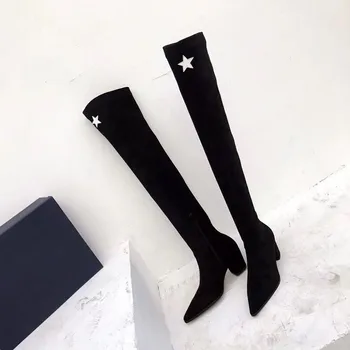 Black Matte Suede Flock White Stars Decor Pointed Toe Women Sleeve Boots Winter Stylish High Heel Over Knee Boots Slip-on Shoes
Black Matte Suede Flock White Stars Decor Pointed Toe Women Sleeve Boots Winter Stylish High Heel Over Knee Boots Slip-on Shoes