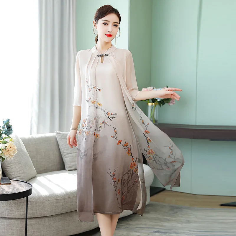 Ozhouzhan 2019 Summer Wear New Style Mock Two-Piece Mulberry Silk Large Size Chinese-style Printed Elegant Silk Dress Women's
Ozhouzhan 2019 Summer Wear New Style Mock Two-Piece Mulberry Silk Large Size Chinese-style Printed Elegant Silk Dress Women's
