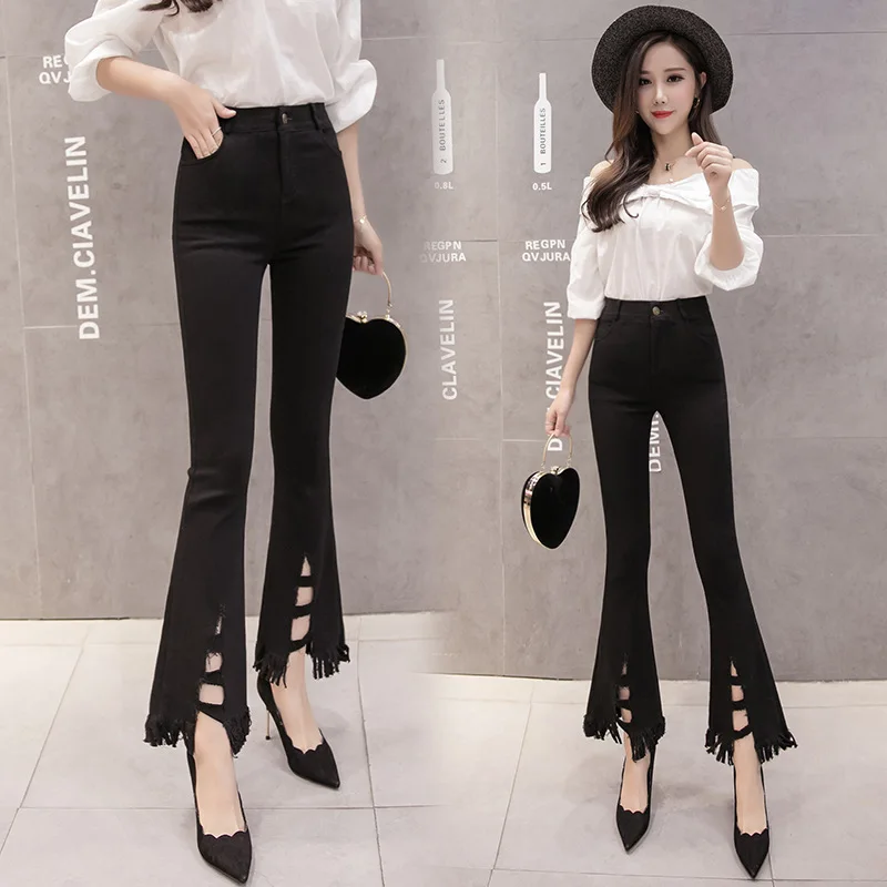 Photo Shoot 2018 Spring Style Black Tight Slit Tassels High-waisted Bell-bottom Pants Student Slimming Capri Pants
Photo Shoot 2018 Spring Style Black Tight Slit Tassels High-waisted Bell-bottom Pants Student Slimming Capri Pants