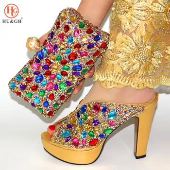 2019 New Luxury Design Gold Color Nigerian Wedding Italian Shoe and Bag Set Nigerian Wedding High Heels Shoes and Bag for Party
2019 New Luxury Design Gold Color Nigerian Wedding Italian Shoe and Bag Set Nigerian Wedding High Heels Shoes and Bag for Party