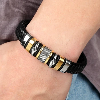 2020 New Design Genuine Leather Bracelets for Men Geometric Stitching Gold&Steel Color High Quality for Birthday Party Gift
2020 New Design Genuine Leather Bracelets for Men Geometric Stitching Gold&Steel Color High Quality for Birthday Party Gift