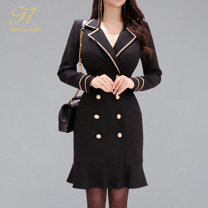 H Han Queen Formal Double-breasted Bodycon Suits Dress Women 2019 Autumn OL Notched Neck Dresses New Fitted Office Wear Vestidos
H Han Queen Formal Double-breasted Bodycon Suits Dress Women 2019 Autumn OL Notched Neck Dresses New Fitted Office Wear Vestidos