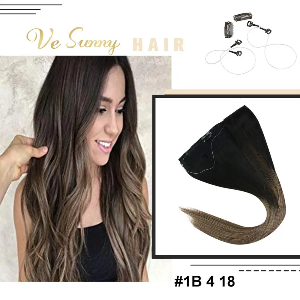 VeSunny One Piece Invisible Halo Hair Extensions Human Hair Flip Wire with Clips Balayage Ombre Brown mix Ash Blonde #1B/4/18
VeSunny One Piece Invisible Halo Hair Extensions Human Hair Flip Wire with Clips Balayage Ombre Brown mix Ash Blonde #1B/4/18