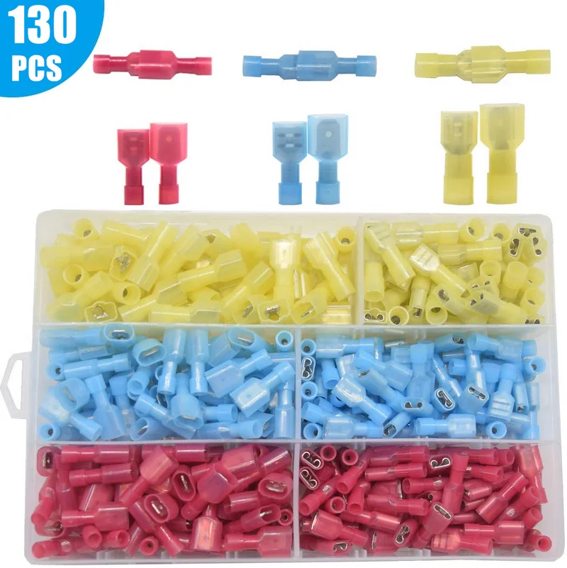 130PCS Nylon Fully Insulated Male/Female Spade Crimp Quick Disconnects Wire Terminals Connector Set
130PCS Nylon Fully Insulated Male/Female Spade Crimp Quick Disconnects Wire Terminals Connector Set