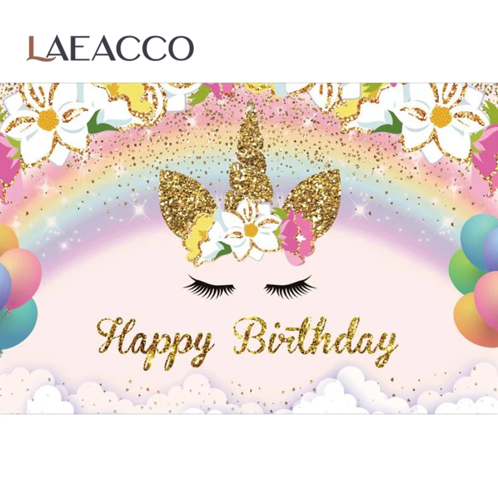 Laeacco день рождения Единорог Вечеринка Радуга Шары цветы золотые точки ребенок