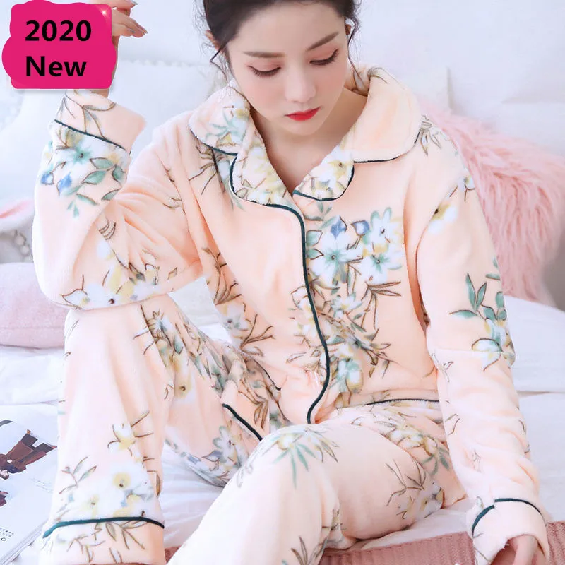 Winter Women's Pajamas Set Sexy Print Flower Pajamas 2020 Fashion Mom Casual Female Turn-down Collar Flannel Sleepwear
Winter Women's Pajamas Set Sexy Print Flower Pajamas 2020 Fashion Mom Casual Female Turn-down Collar Flannel Sleepwear