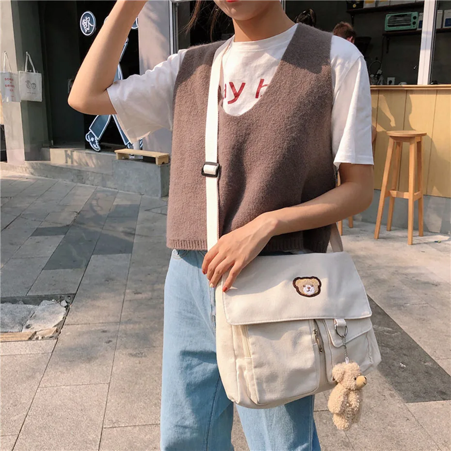 Women's Canvas Messenger Bag | Bear Pattern Hcb4be0616b964c65b736361305aa8a04a - Women's Canvas Messenger Bag | Bear Pattern