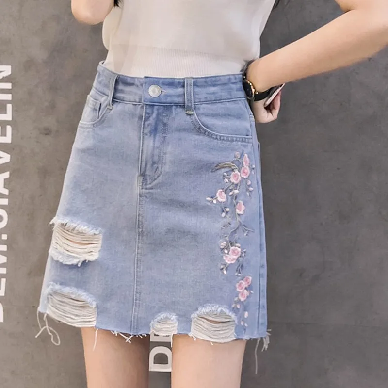 Photo Shoot 2020 Embroidered Plum Blossom High-waisted Denim Skirt A- line Skirt Women's with Holes Flash Sheath Short Skirt
Photo Shoot 2020 Embroidered Plum Blossom High-waisted Denim Skirt A- line Skirt Women's with Holes Flash Sheath Short Skirt