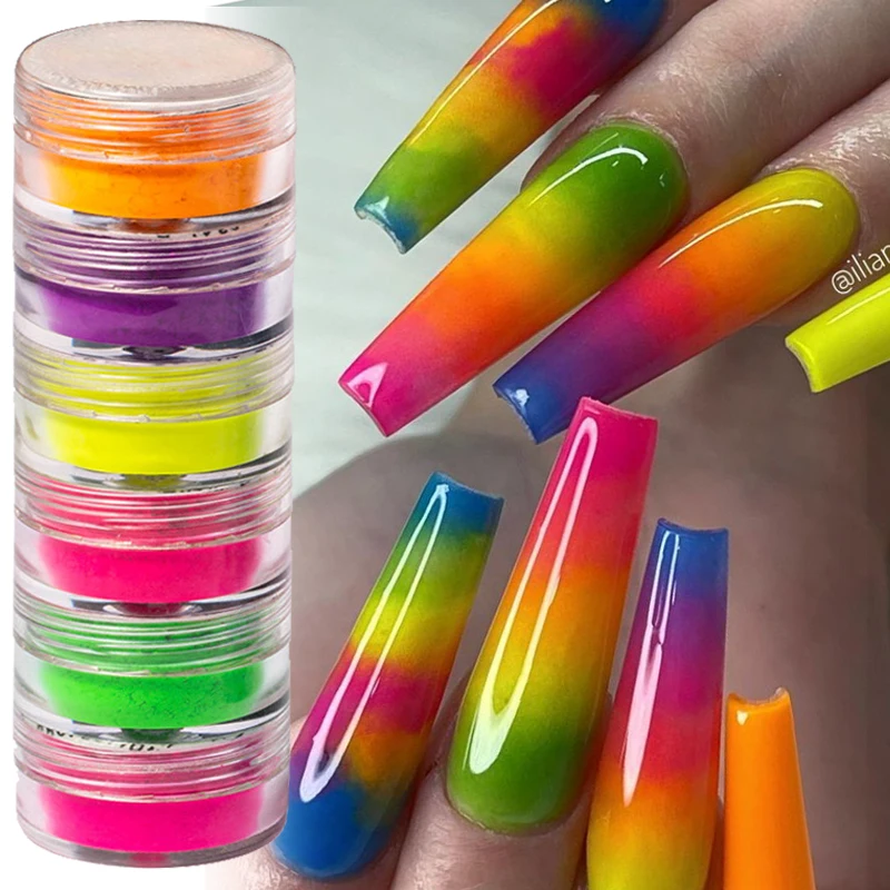 6 шт./компл. неоновый дизайн для ногтей порошок световой макияж матовые тени век