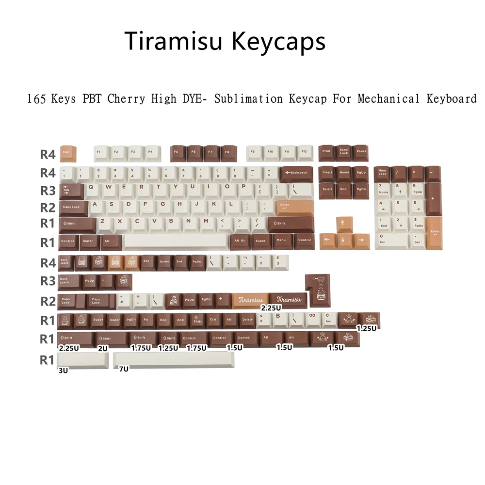 

PBT Keycaps Cherry Profile DYE-Sublimation 165 Keys GMK Tiramisu Keycap For Gaming Mechanical Keyboard GK61 64 68 84 87 96 108