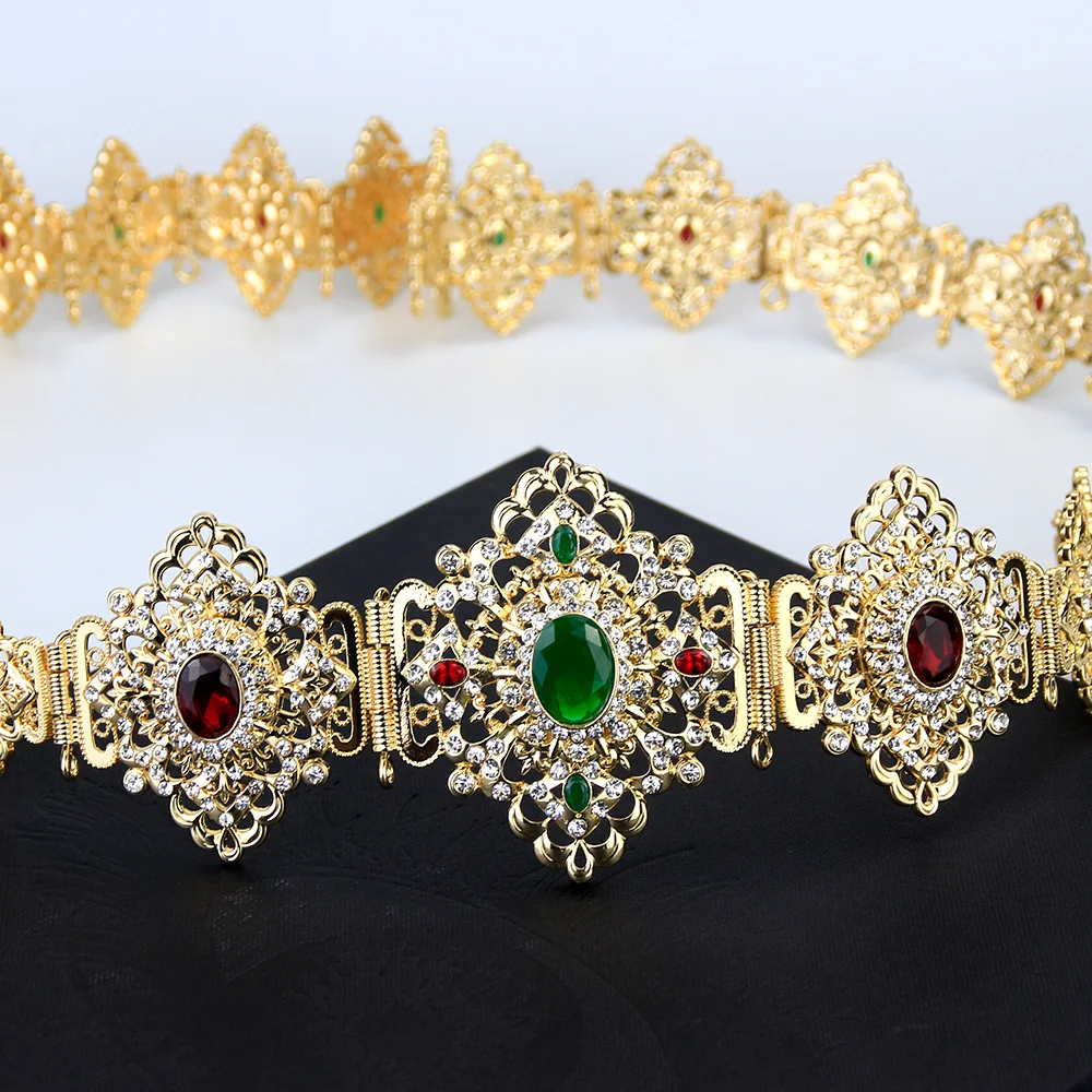 

Sunspicems Gorgeous Gold Color Moroccan Caftan Belt Metal Waist Chain For Women Crystal Wedding Jewelry Arab Robe Belt Bijoux