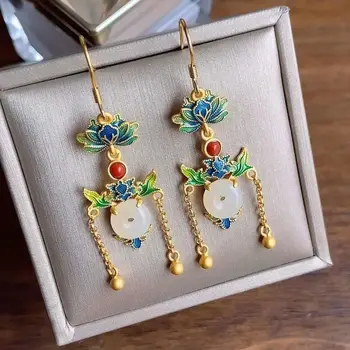 New gutta enamel porcelain original Tassel Earrings Chinese retro court style light luxury noble elegant charm women's jewelry 
New gutta enamel porcelain original Tassel Earrings Chinese retro court style light luxury noble elegant charm women's jewelry