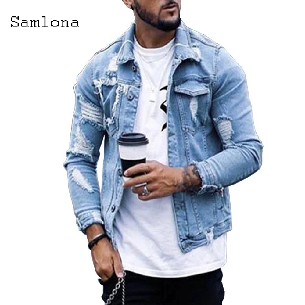 Samlona 2020 Autumn Simple New Mens Denim Jackets Casual Fashion Slim Fits Jean Denim Jacket Hole Ripped Coats Men Clothing
Samlona 2020 Autumn Simple New Mens Denim Jackets Casual Fashion Slim Fits Jean Denim Jacket Hole Ripped Coats Men Clothing