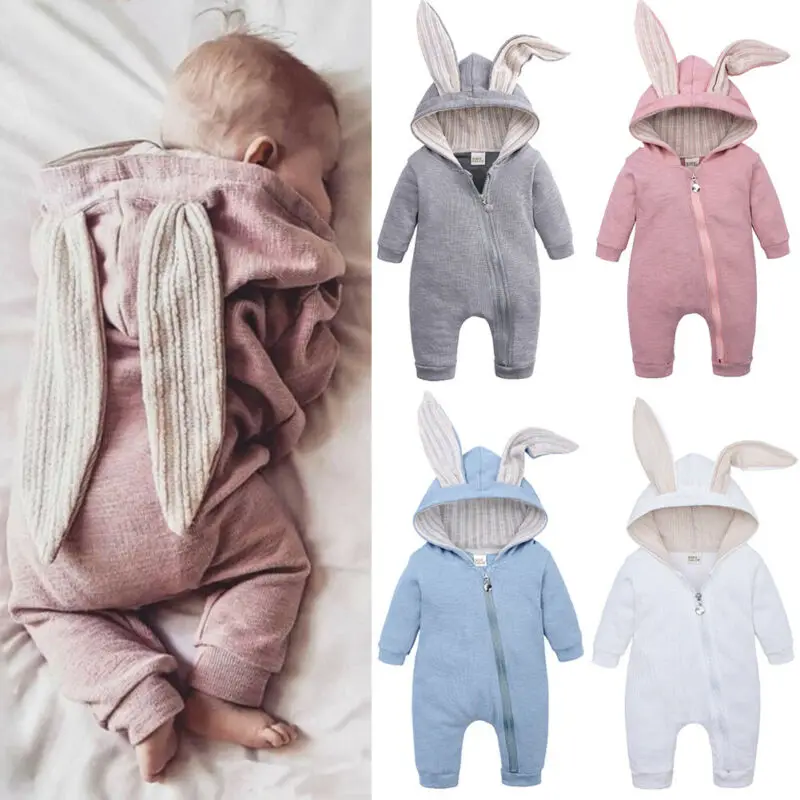 

Winter Newborn Baby Boy Girl Romper long sleeve lovely Rabbit Ears Cotton Hooded Jumpsuit Overall pants one piece Clothes 0-24M