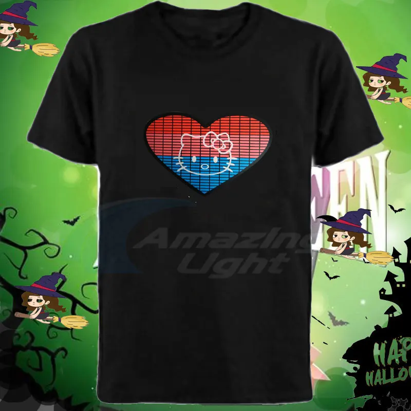 Men's T-shirt 100% cotton love heart shape logo light up LED t shirt sound activated flashing el panel t-shirt Men's T-shirt 100% cotton love heart shape logo light up LED t shirt sound activated flashing el panel t-shirt