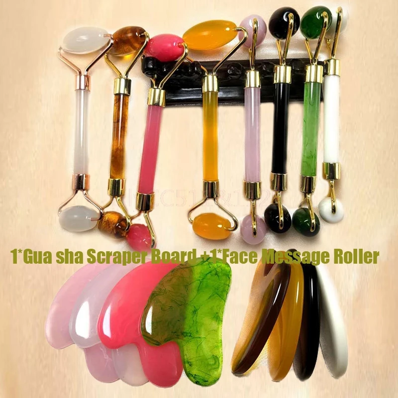 2pcs/set Face Massage Roller Guasha Scraper Board Kit Lifting Up Wrinkles Removal | Красота и здоровье
