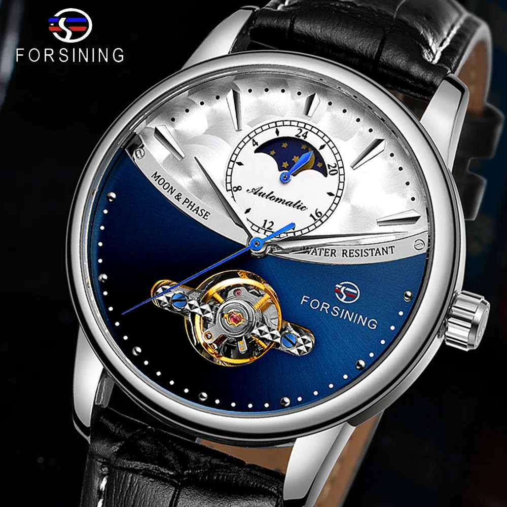Forsining Classic Blue Moon Phase Mechanical Watches Automatic Tourbillon Men's Genuine Leather Watch Relogio Masculino Dropship 
Forsining Classic Blue Moon Phase Mechanical Watches Automatic Tourbillon Men's Genuine Leather Watch Relogio Masculino Dropship