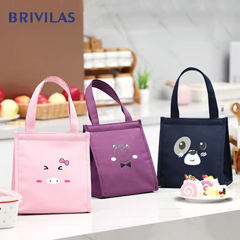 

Brivilas cute ping lunch bag cartoon animal velcro cooler bags portable waterproof picnic food thermal box square fashion kids