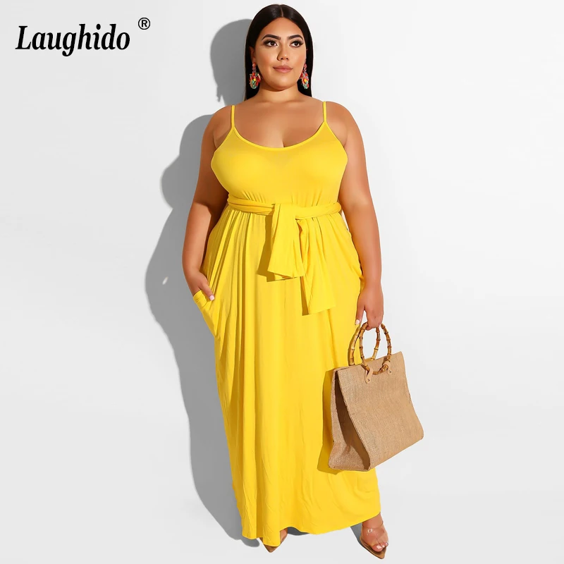 Laughido Plus Size Spaghetti Strap Maxi Dress Belt Backless Vestidos Loose Robe Pocket Belt Cotton Blend Women Dress outfits 
Laughido Plus Size Spaghetti Strap Maxi Dress Belt Backless Vestidos Loose Robe Pocket Belt Cotton Blend Women Dress outfits