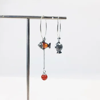 925 sterling silver Thai asymmetrical new year red stone koi fish animal vintage hoop earrings for women new fashion 2019
925 sterling silver Thai asymmetrical new year red stone koi fish animal vintage hoop earrings for women new fashion 2019