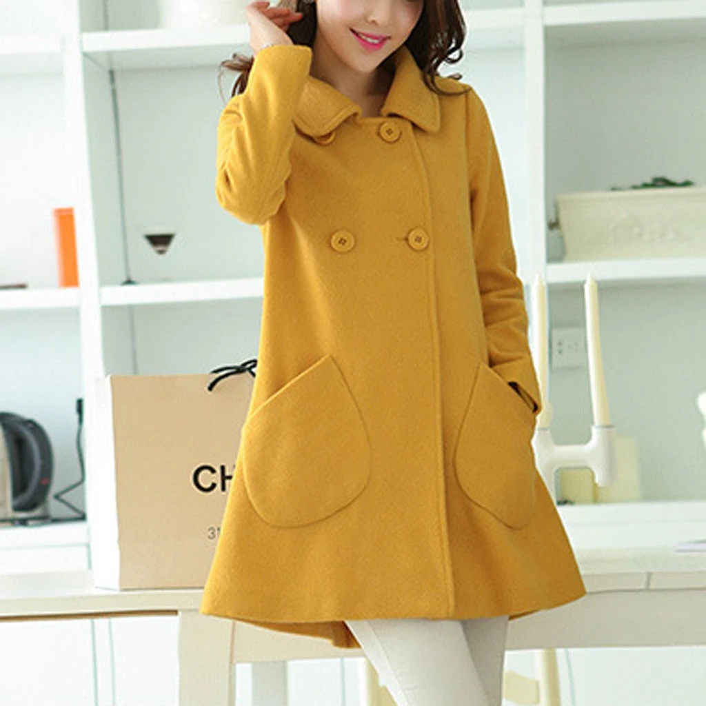 CHAMSGEND New Petite Wool Coat Female Autumn Winter Woolen Coat 2019 Ladies Long Cloak Waisted Overcoat Plus Size 1004