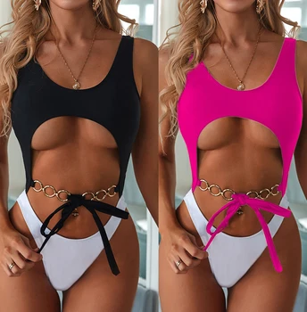 2020 Sexy Hollow One Piece Swimsuit Metal Chain High Cut Monokini Push Up Padded Thong Swimwear Women Bikini Beach Bathing Suit
2020 Sexy Hollow One Piece Swimsuit Metal Chain High Cut Monokini Push Up Padded Thong Swimwear Women Bikini Beach Bathing Suit