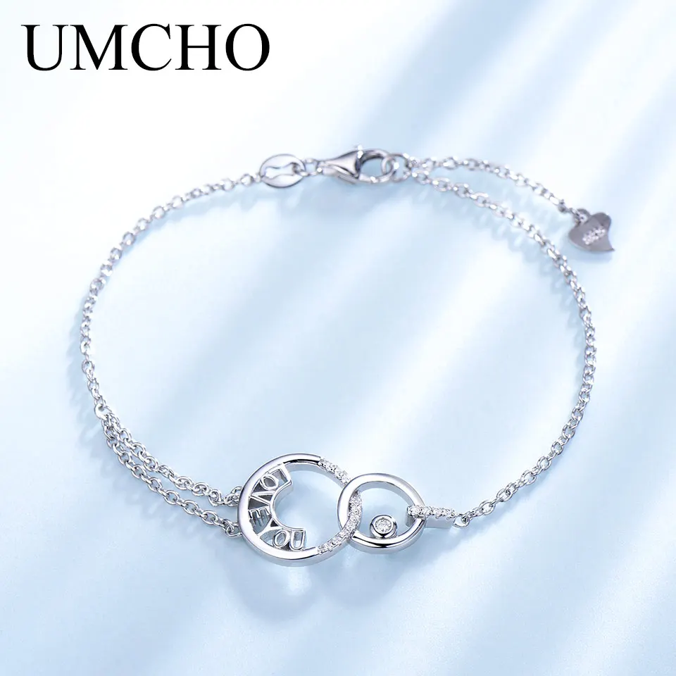 

UMCHO Silver LOVE YOU Letter Bracelets For Women Solid 925 Sterling Silver Bracelet Anniversary Gitft Fine Jewelry