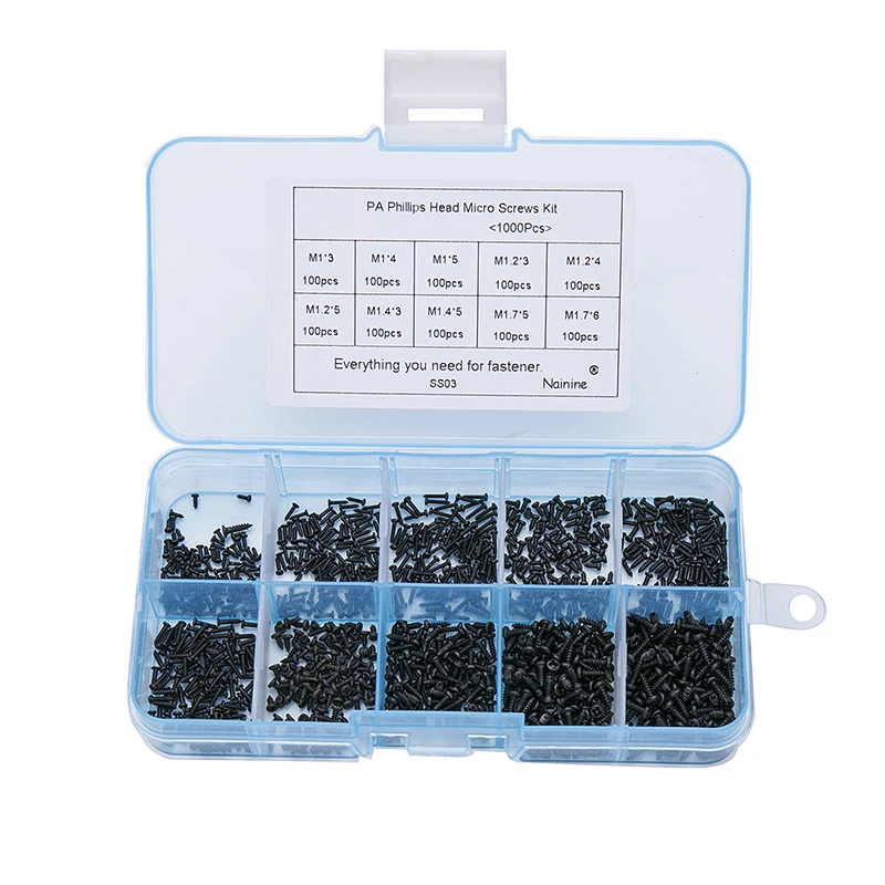 1000Pcs/set M1 M1.2 M1.4 M1.7 Mix PA Phillips Head Micro Screws Round Self-tapping Electronic Small Wood KitSS03 New | Обустройство
