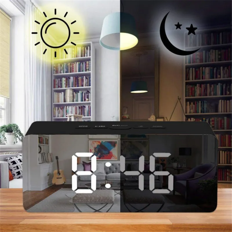 140mm LED Mirror Alarm Clock Digital Clock Snooze Display Time Night Led Light Table Desktop Alarm Clock Despertador
140mm LED Mirror Alarm Clock Digital Clock Snooze Display Time Night Led Light Table Desktop Alarm Clock Despertador