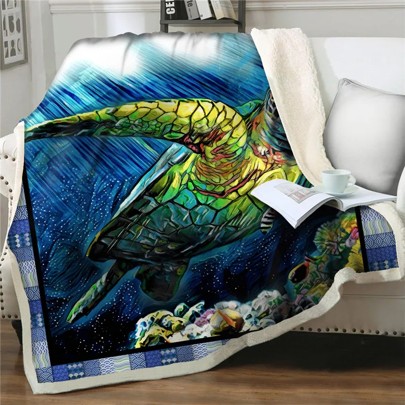 

Gorgeous turtles 3d Print Bedspread Sherpa Blankets Couch Cover Travel Youth Bedding sofa quilt cover Plush Throw Fleece Blanket