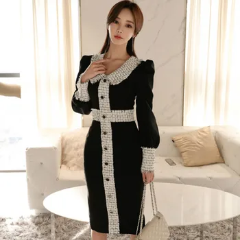 Winter Slim Pencil Black Patchwork Office Women Cloth Full Sleeve Bodycon Knee-Length Single Breasted Work Dress
Winter Slim Pencil Black Patchwork Office Women Cloth Full Sleeve Bodycon Knee-Length Single Breasted Work Dress