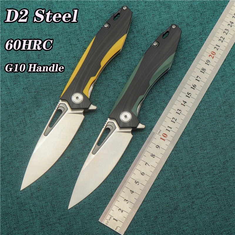 

Folding Knife Camping Survival Hunting Knife D2 Steel Blade G10 Handle Sharp High Hardness Outdoor EDC Fruit Self-defense Tool