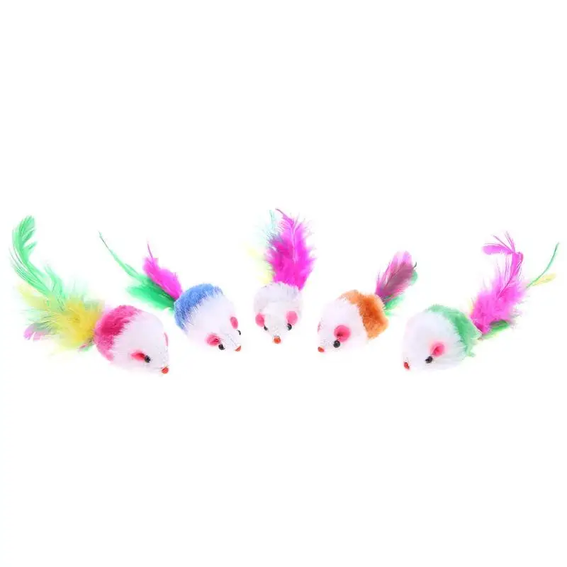 Funny Pet Cat Toy Plush False Mouse Interactive Teaser Plush Mouse Cat Feather Toy
