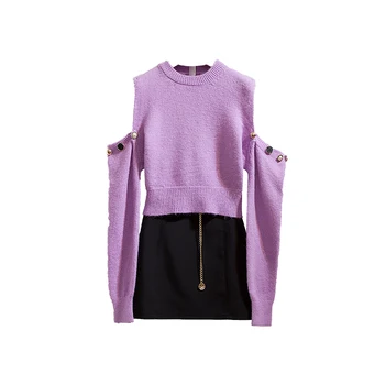 Autumn winter suit new design off-the-shoulder violet knitted sweater chain short packet buttock bust skirt outfit women set
Autumn winter suit new design off-the-shoulder violet knitted sweater chain short packet buttock bust skirt outfit women set