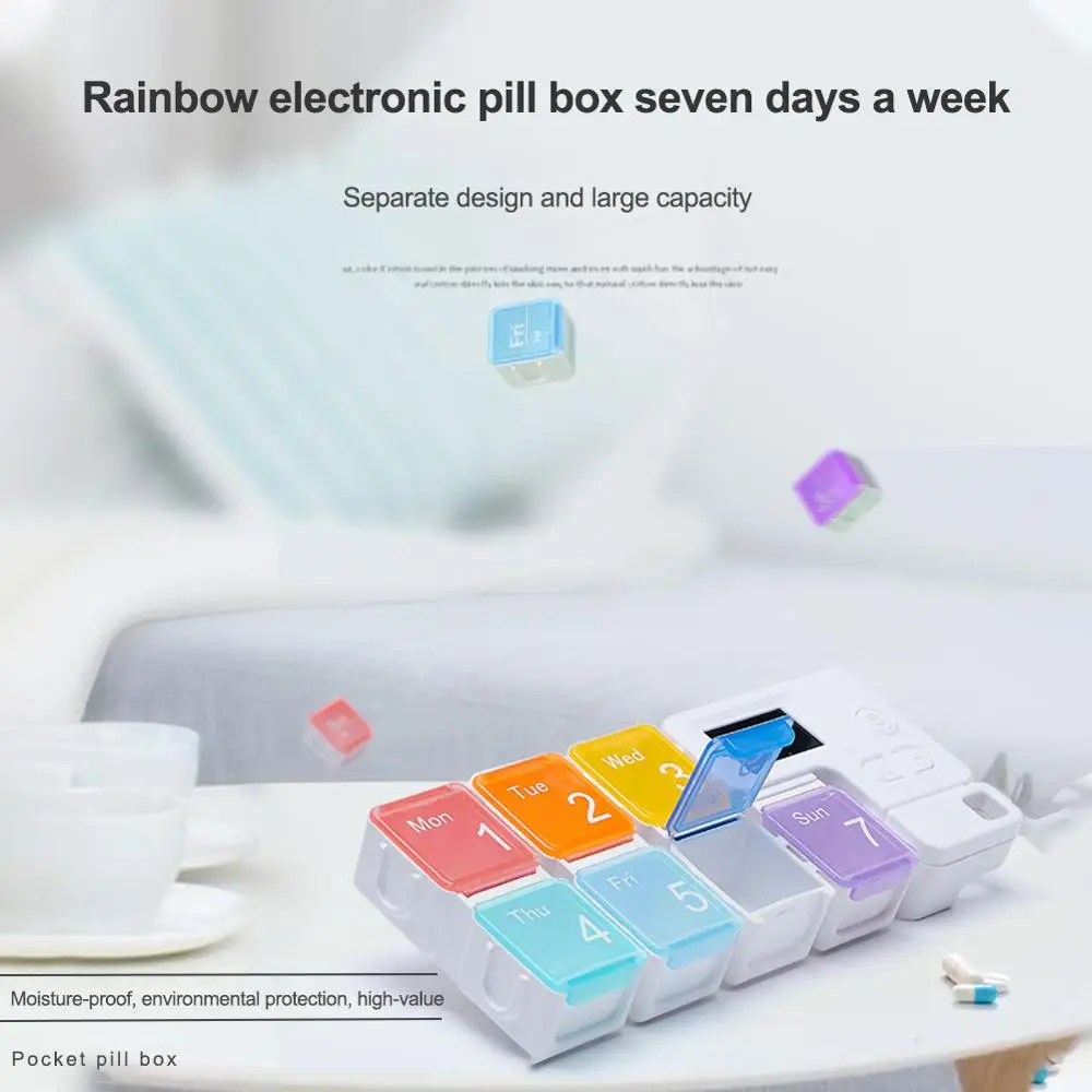 7 Compartments A Week Storage Portable Pill Box Portable Sealed Moisture-Proof Sub-Packing Electronic Timing Reminder Smart Pil
7 Compartments A Week Storage Portable Pill Box Portable Sealed Moisture-Proof Sub-Packing Electronic Timing Reminder Smart Pil