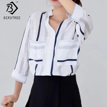 Women Shirts 2020 Summer Autumn V-Neck Three Quarter Sleeve Single-breasted Striped Blouses Korean Style Tops T06431K
Women Shirts 2020 Summer Autumn V-Neck Three Quarter Sleeve Single-breasted Striped Blouses Korean Style Tops T06431K