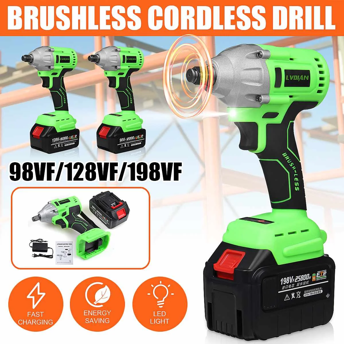 98/128/198VF Upgrade Brushless Cordless Electric Wrench Impact Wrench Electric Power Tool Rechargeable Battery Power Screwdriver
98/128/198VF Upgrade Brushless Cordless Electric Wrench Impact Wrench Electric Power Tool Rechargeable Battery Power Screwdriver
