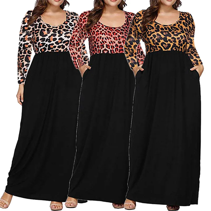 Fashion Round Neck Long-sleeved Leopard Stitching Large Swing Dress 2020 Spring And Autumn Ladies Street Plus Size Long Dress
Fashion Round Neck Long-sleeved Leopard Stitching Large Swing Dress 2020 Spring And Autumn Ladies Street Plus Size Long Dress
