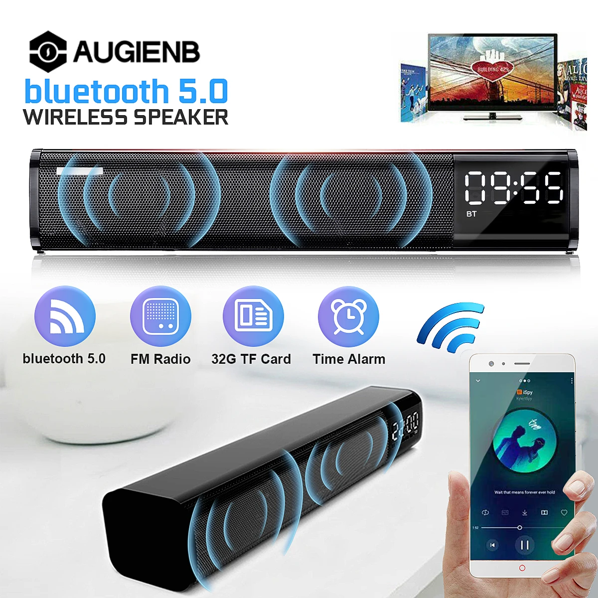 AUGIENB Wireless bluetooth 5.0 Soundbar Stereo Speakers Metal Portable Loudspeaker Desktop Car Handfree Sound Bar TF USB AUX-IN
AUGIENB Wireless bluetooth 5.0 Soundbar Stereo Speakers Metal Portable Loudspeaker Desktop Car Handfree Sound Bar TF USB AUX-IN
